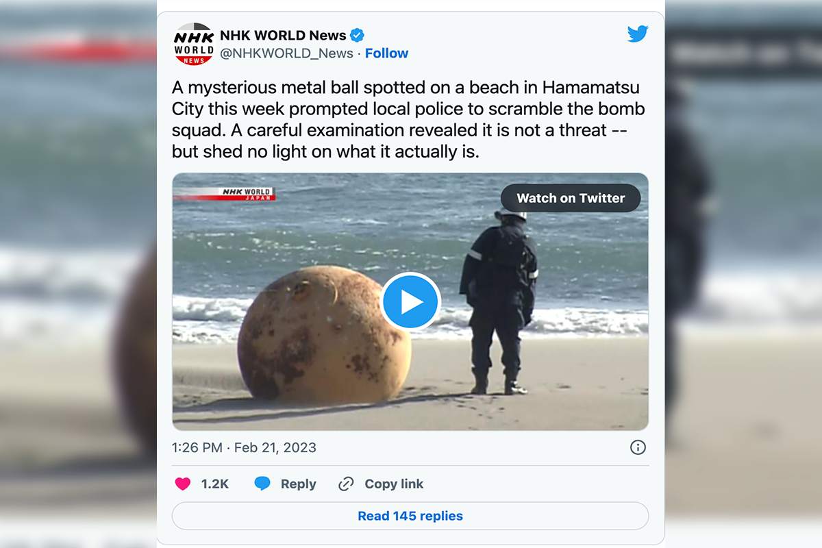 Giappone: cosa sappiamo della misteriosa sfera di 1,5 metri trovata su una spiaggia